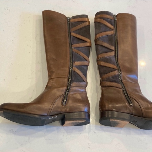 Frye Jordan Strappy Tall chocolate Brown Leather Riding Knee High Boots Size 9.5 - Picture 3 of 8